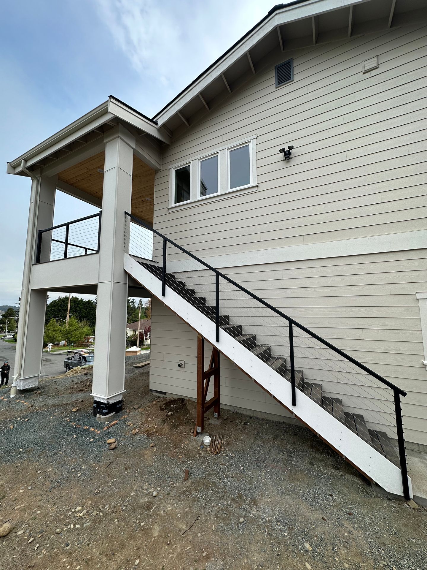 Black cable railing installation