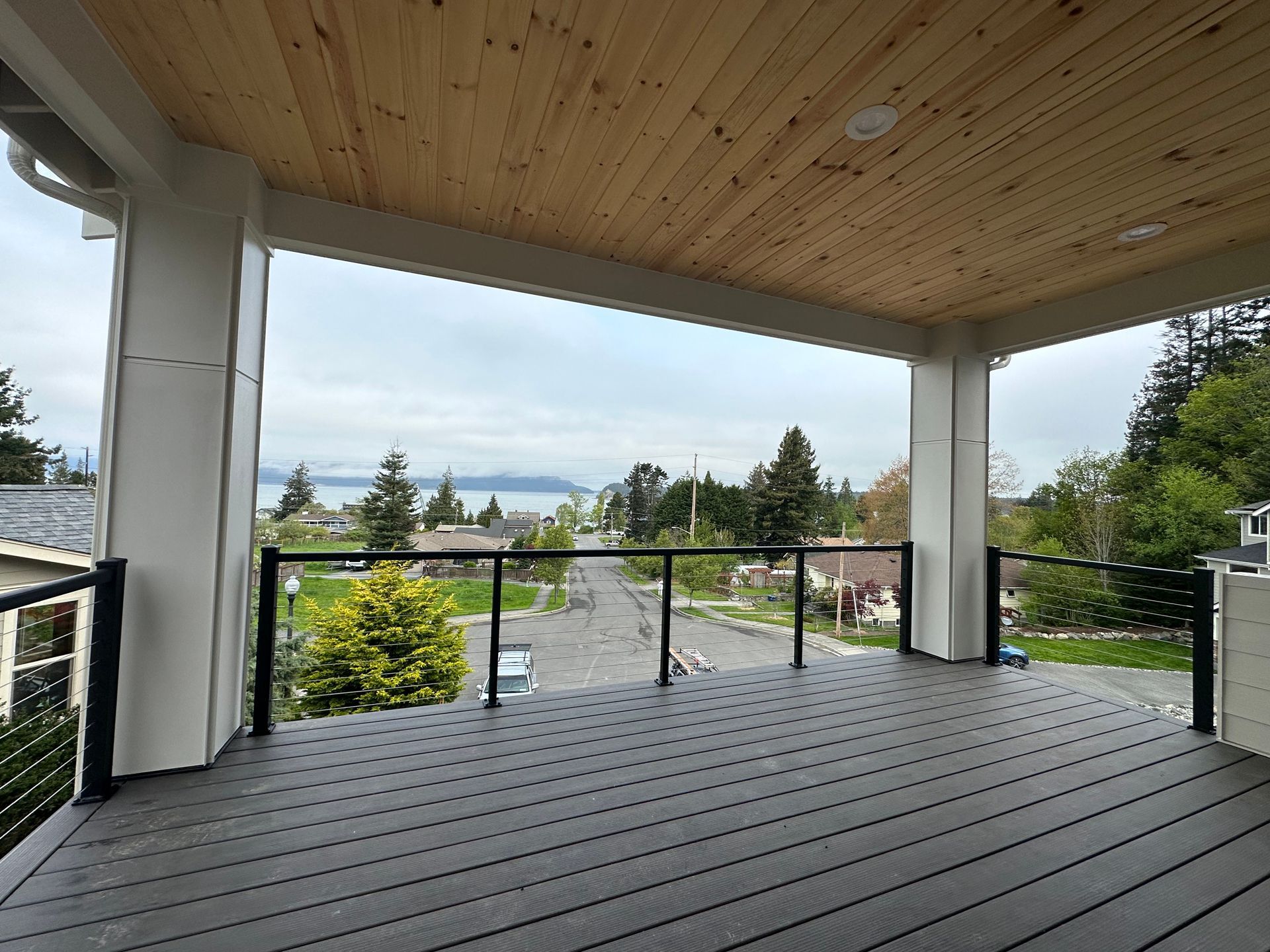 Newly installed black cable railings