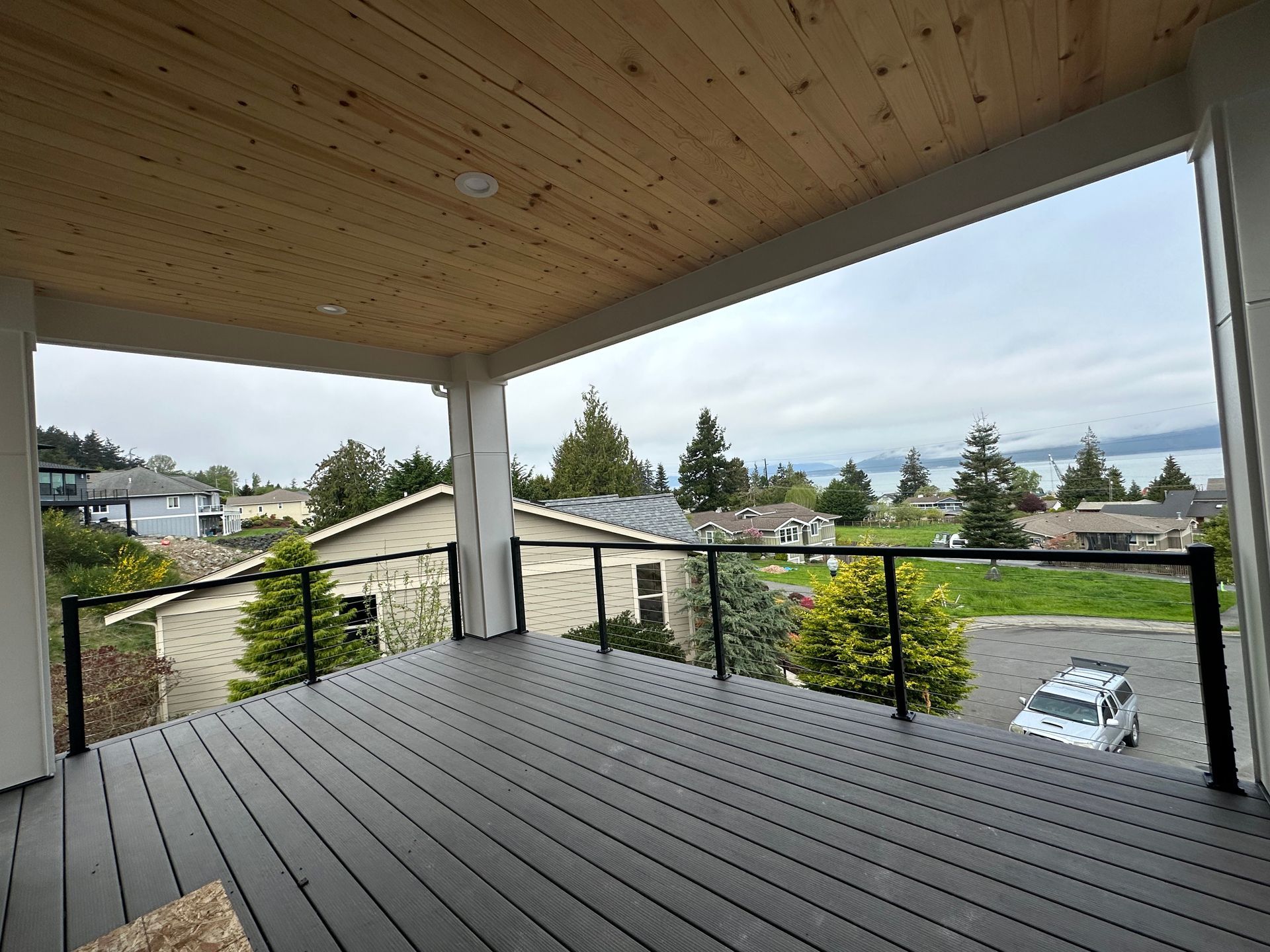 Custom-built black cable railings