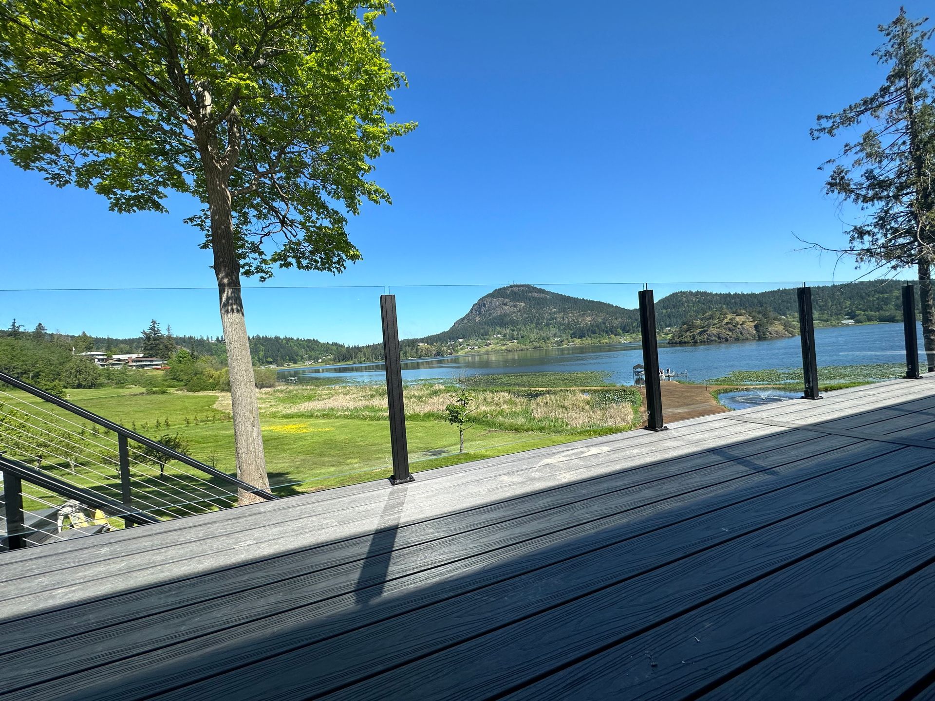 Custom-built deck floor and glass railings