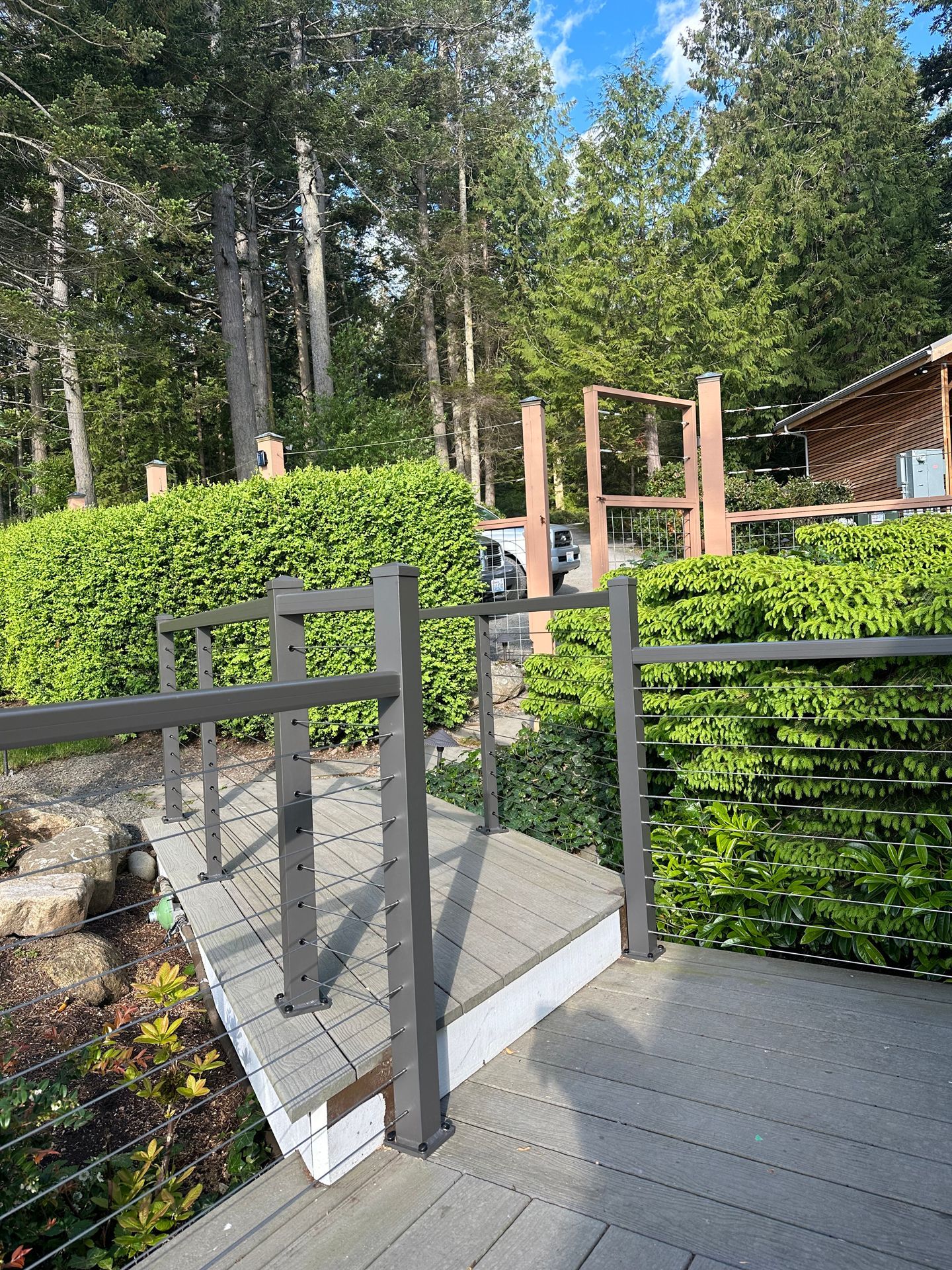 Installed gray deck and gray railing