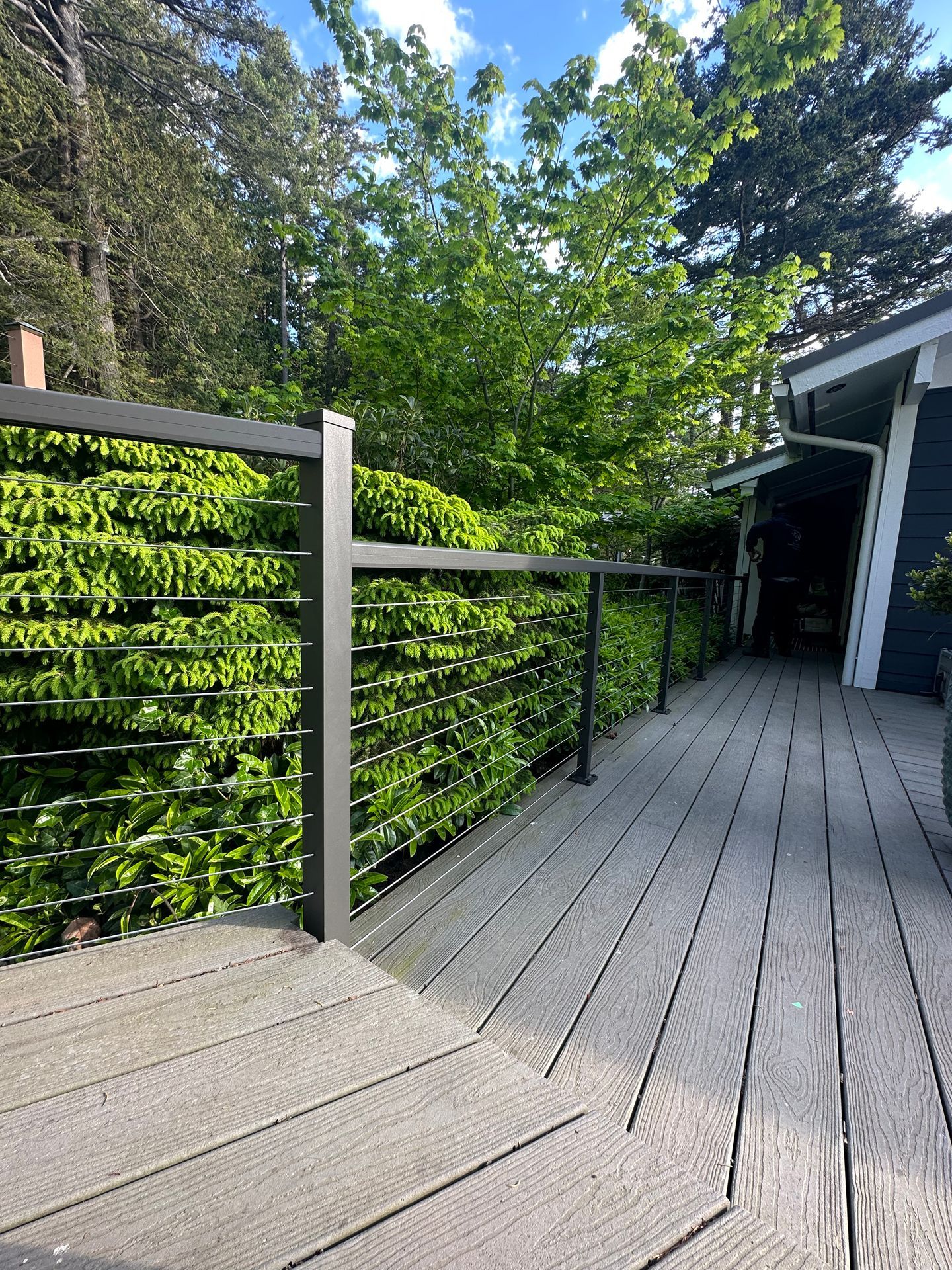 Installed gray deck and gray railings
