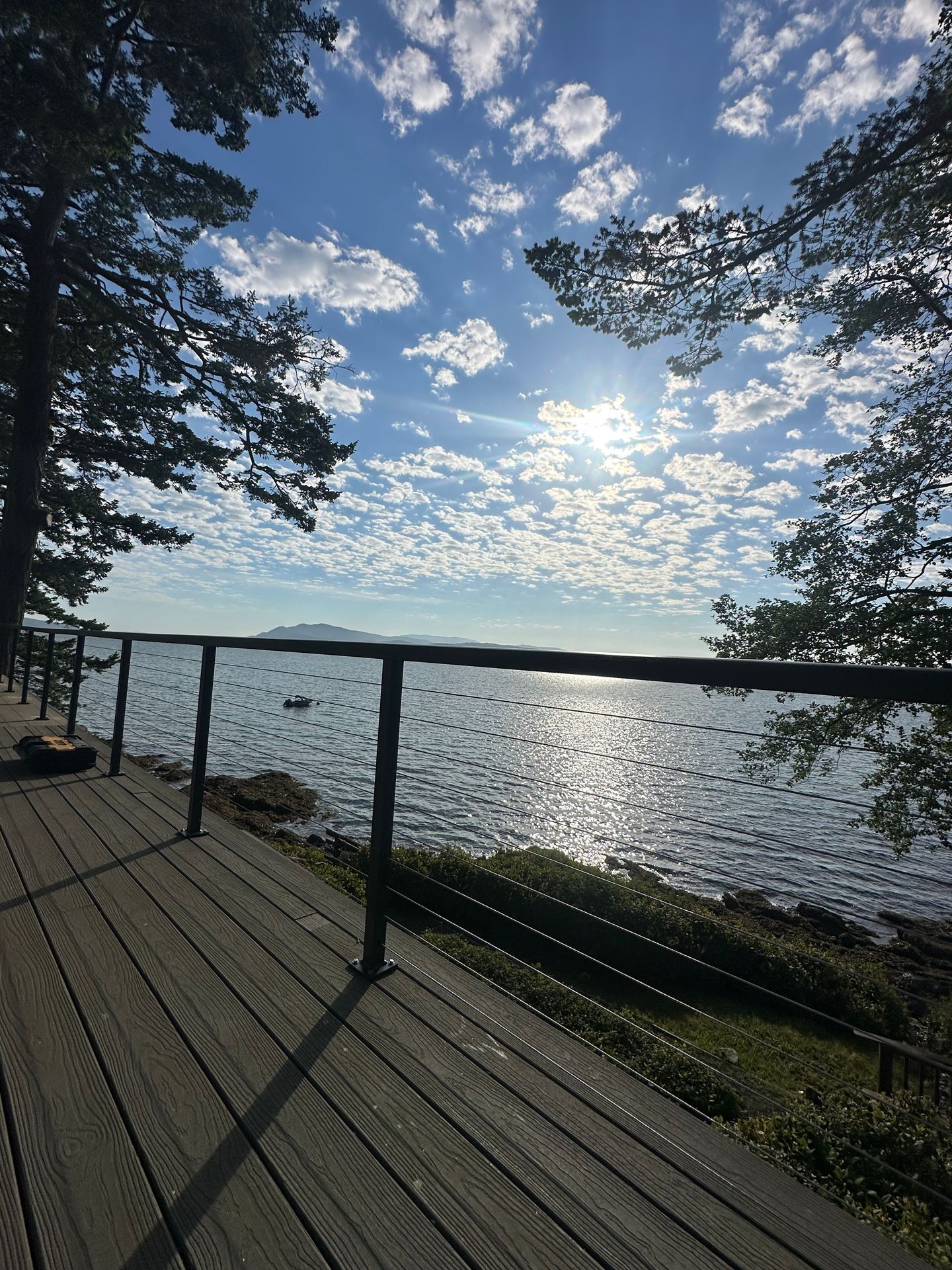 Newly installed gray deck and gray railings