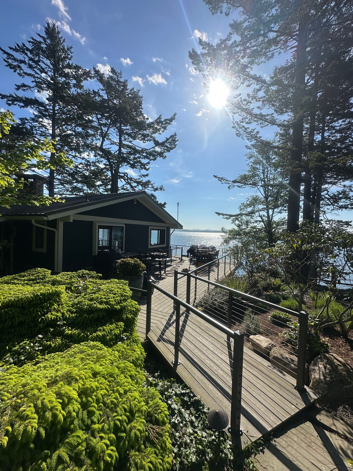 Newly installed gray deck and gray railing