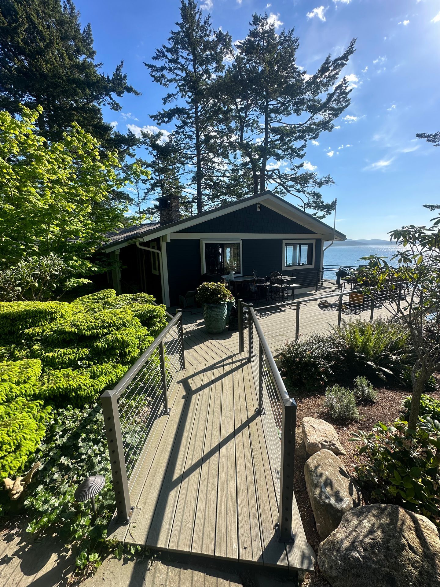 New gray deck and gray railing installed