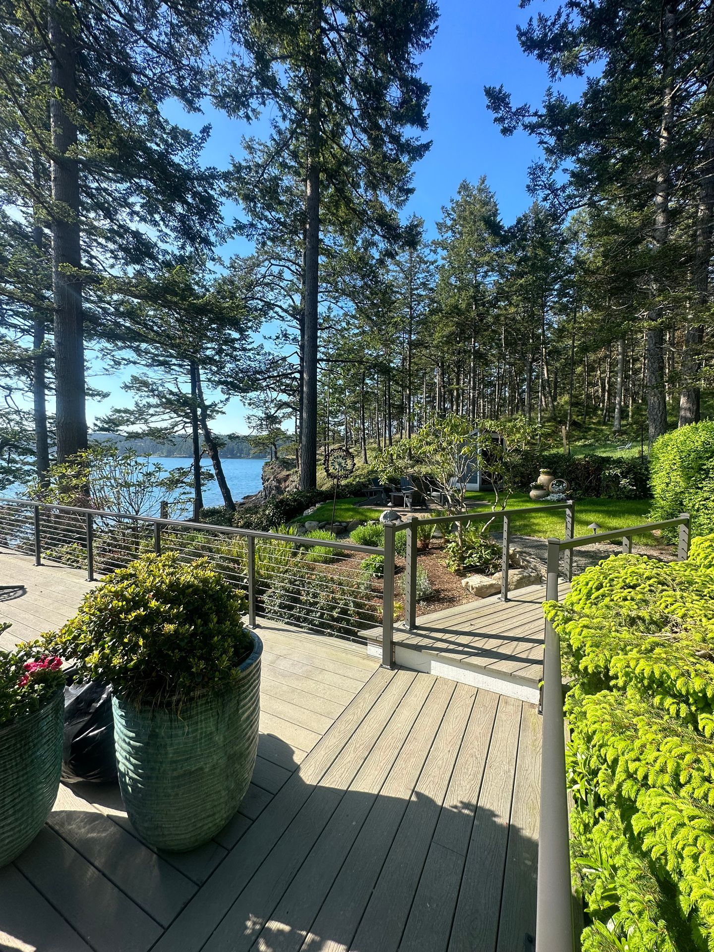 Walkway with gray railings