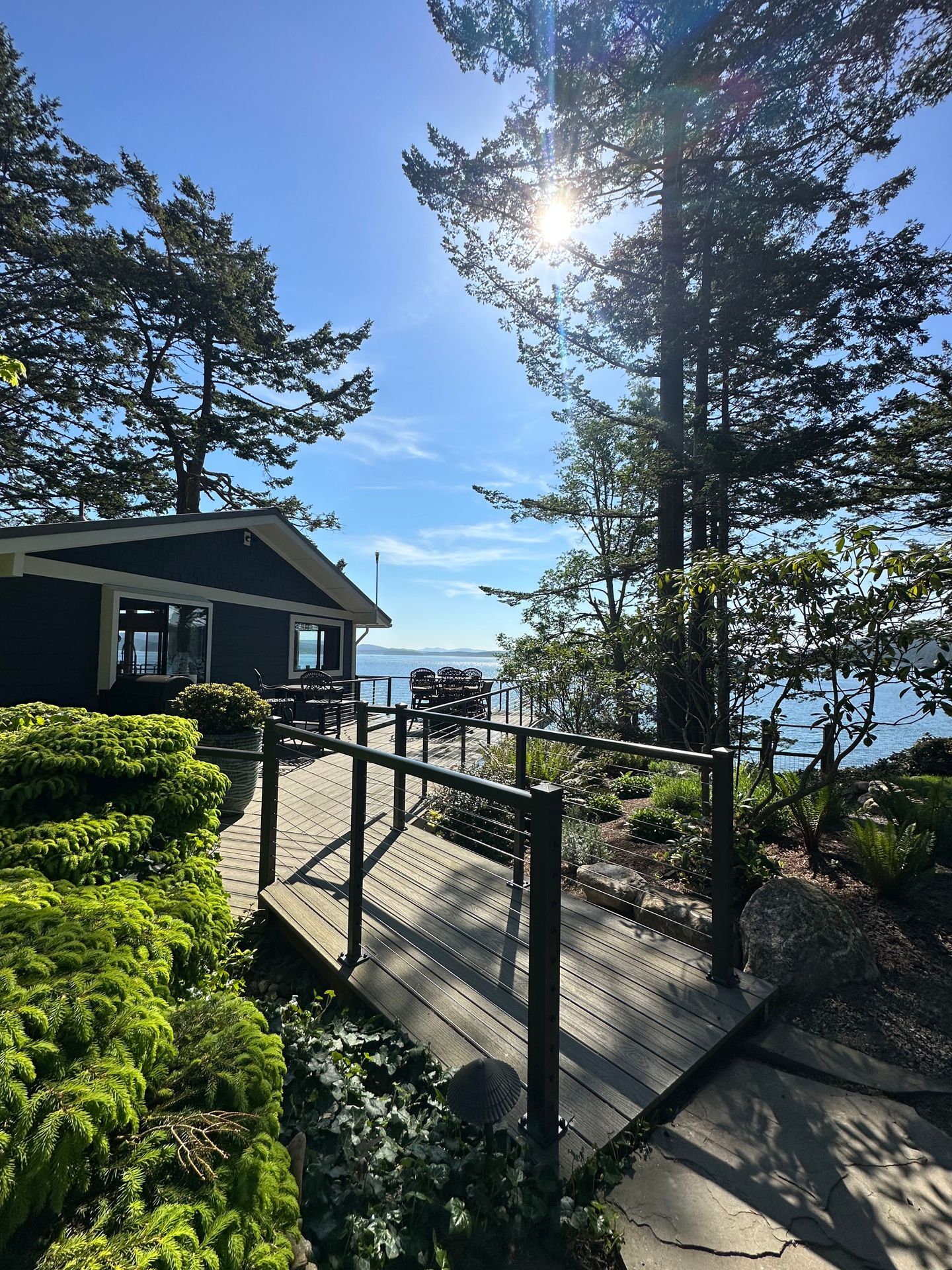 Walkway and gray railings