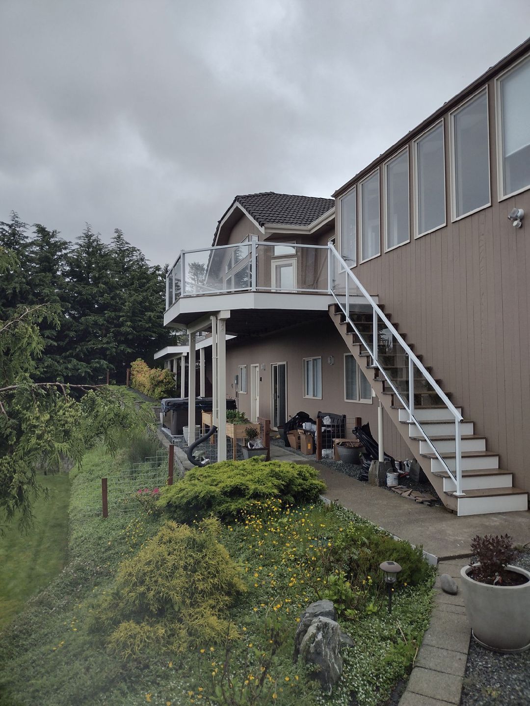 White glass staircase railings