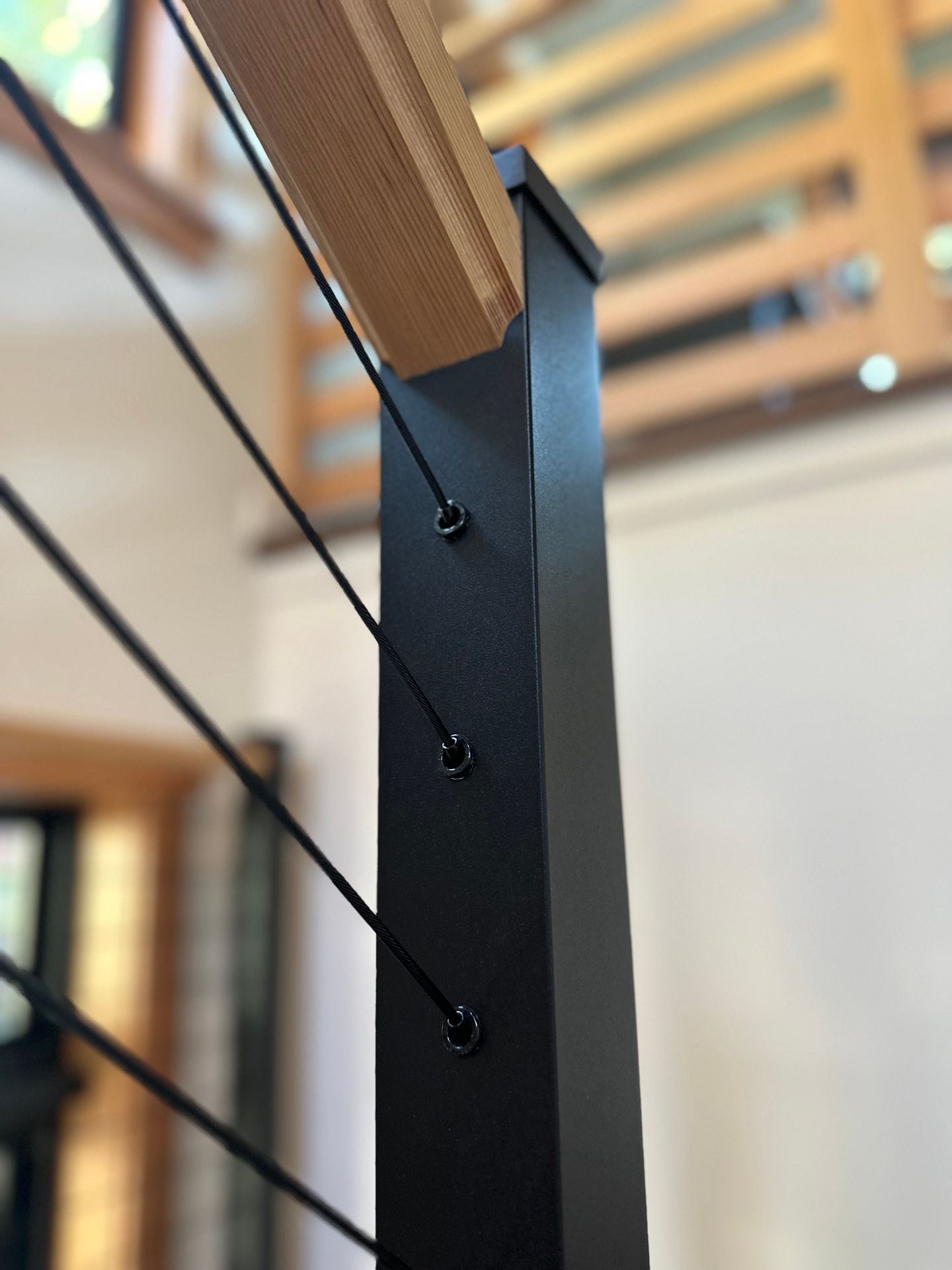 Black cable railing system installed