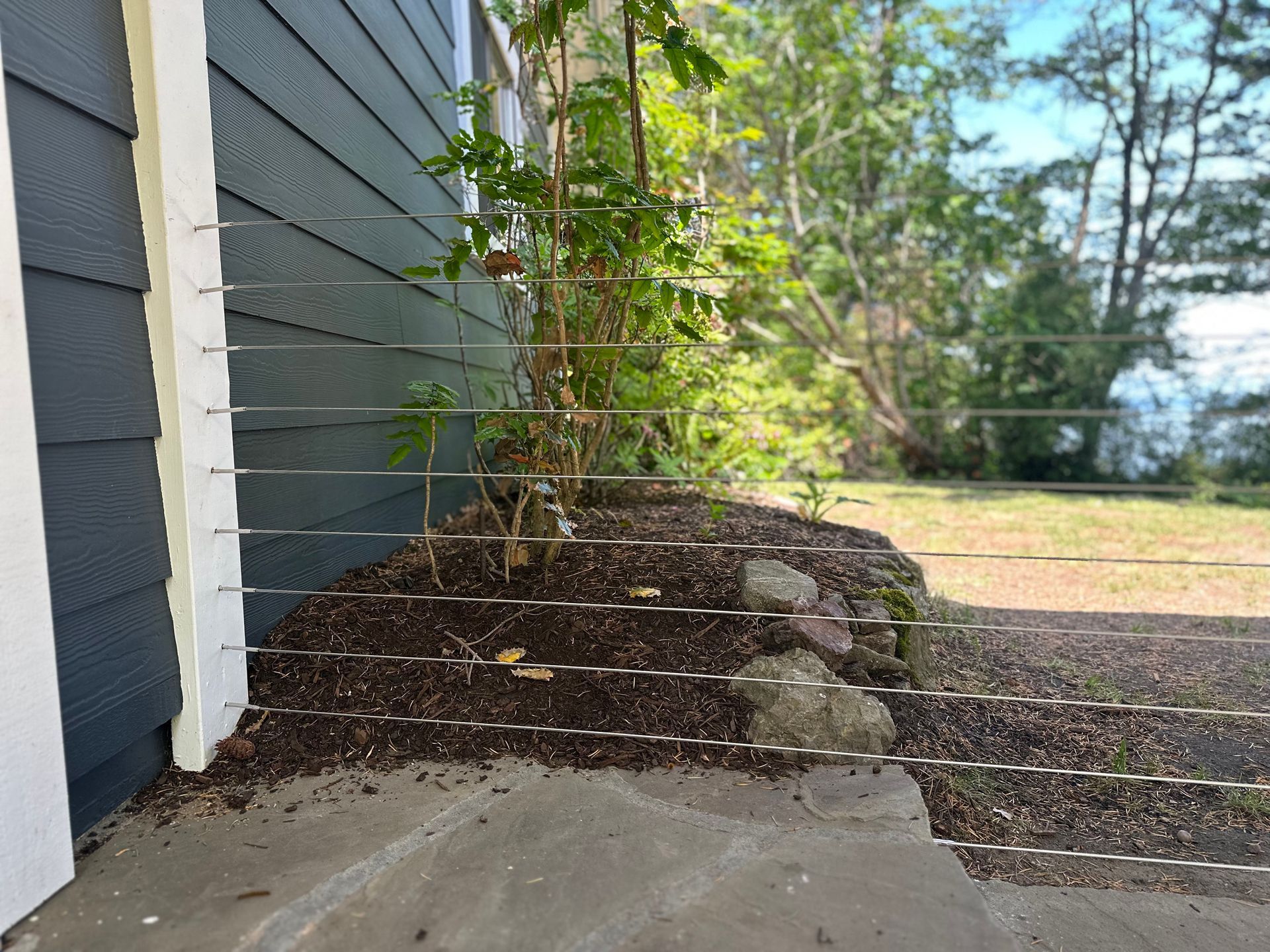 Cable railing closeup shot