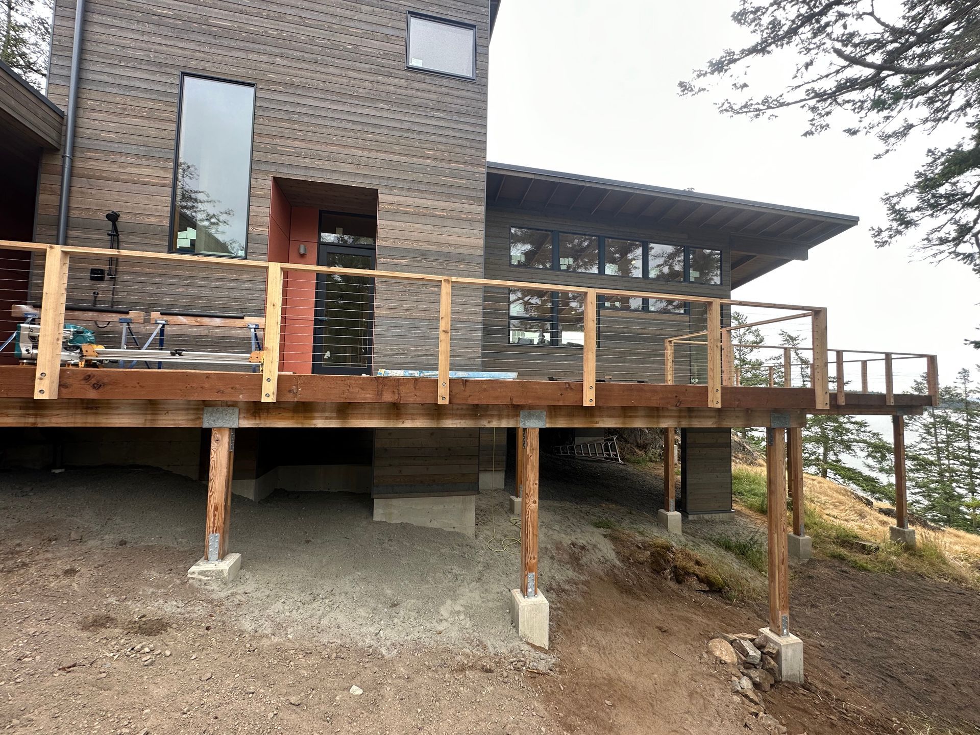 Custom railing system installation in progress