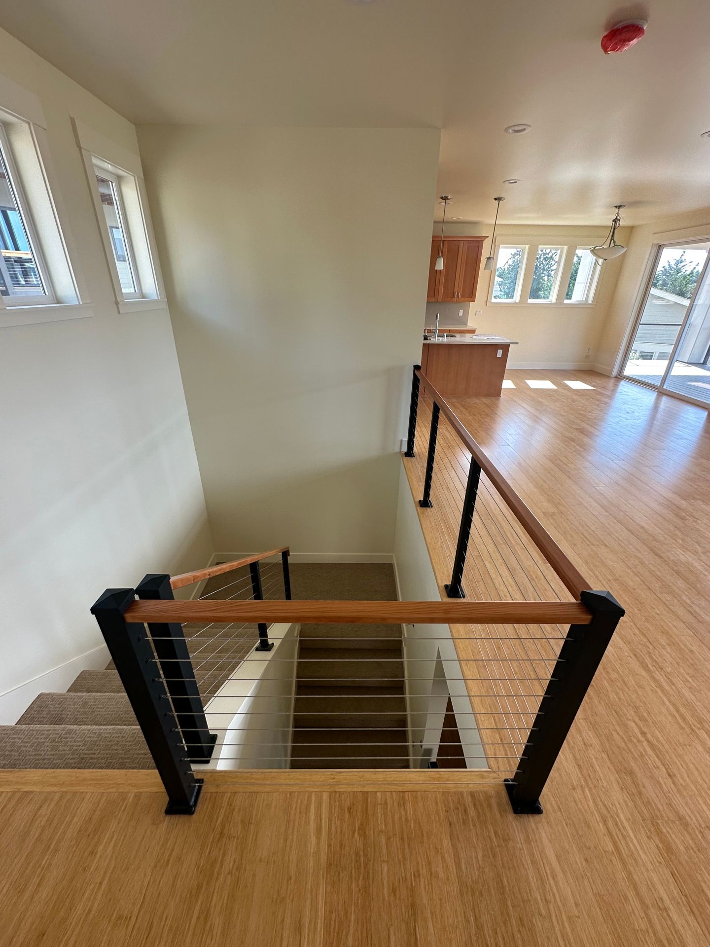 New wood stairs with cable railing