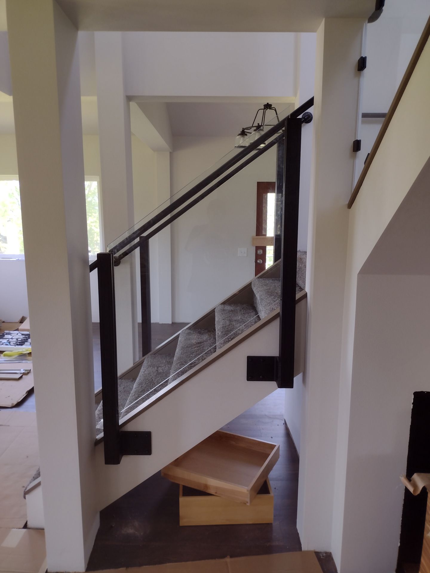 White and gray glass railing system