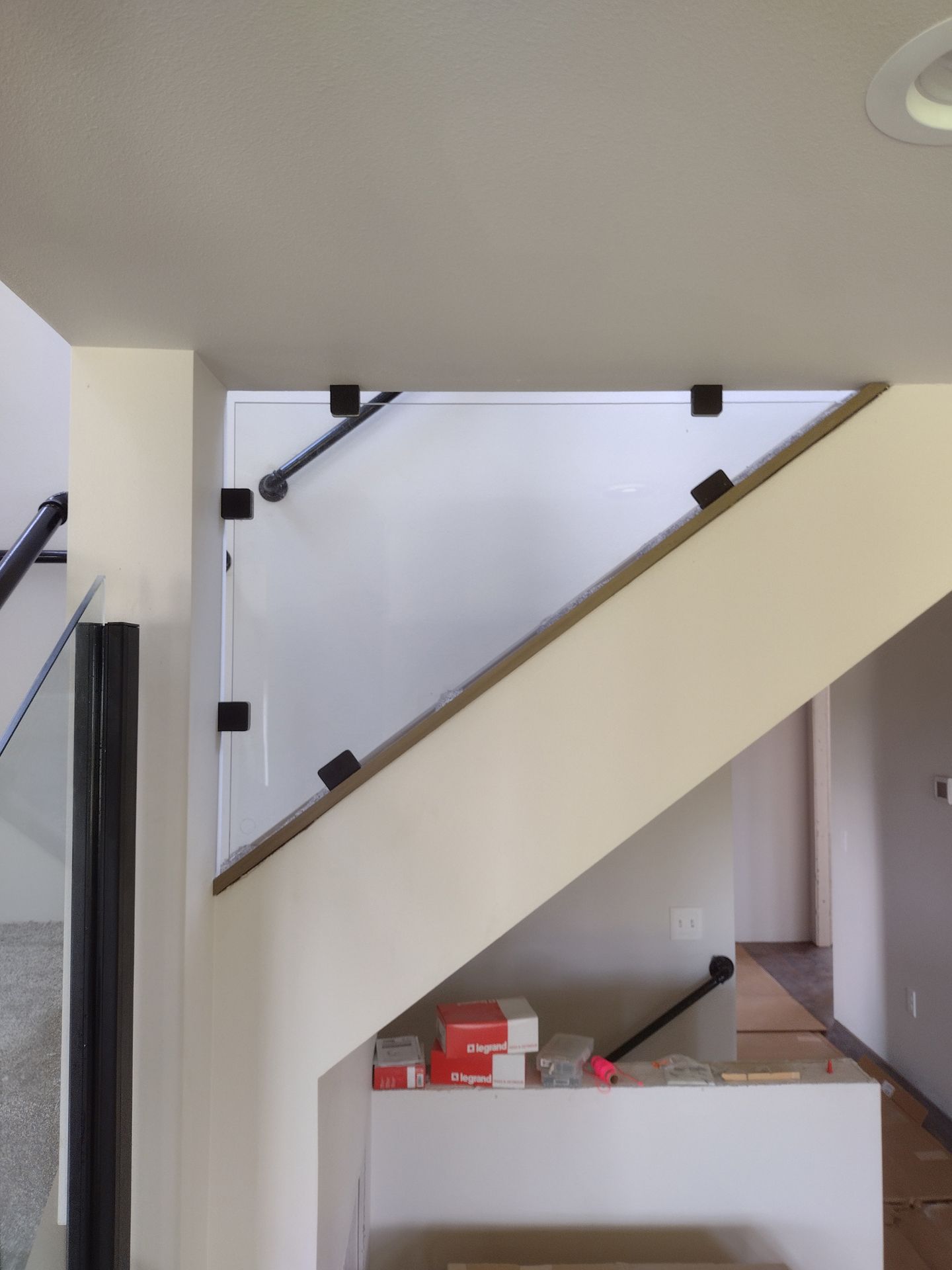 White and gray glass stair railing systems