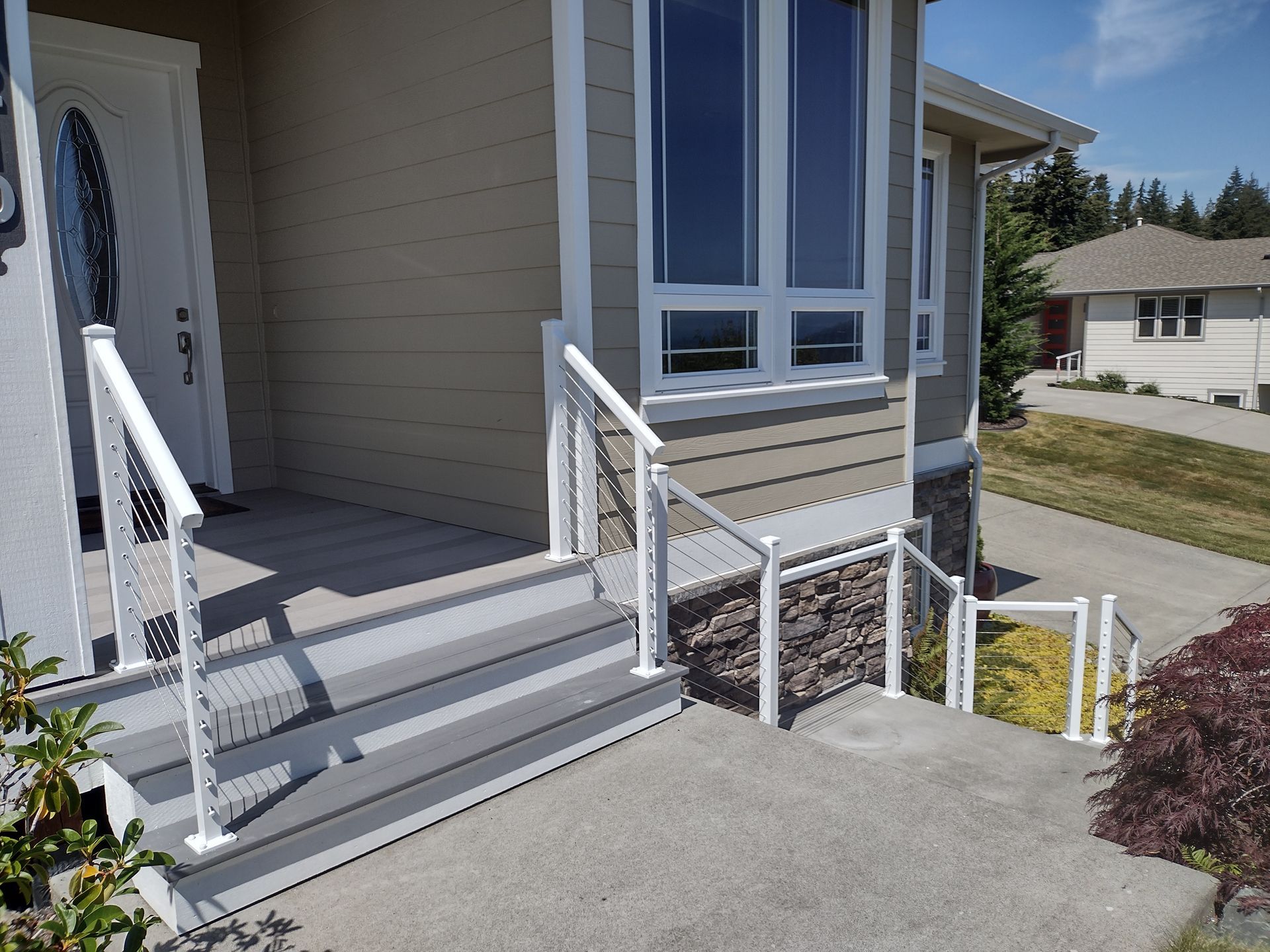 White stainless-steel cable railings