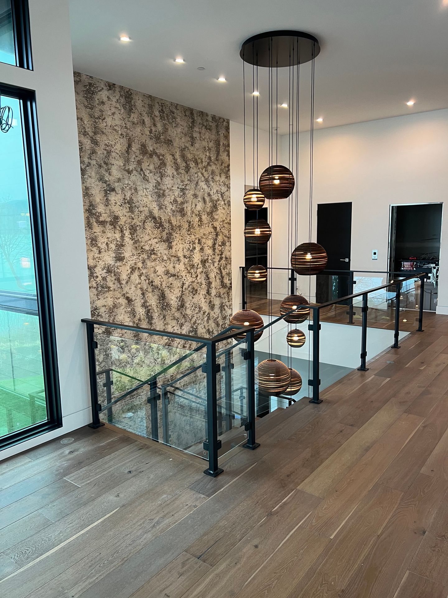 Beautiful glass railing staircase