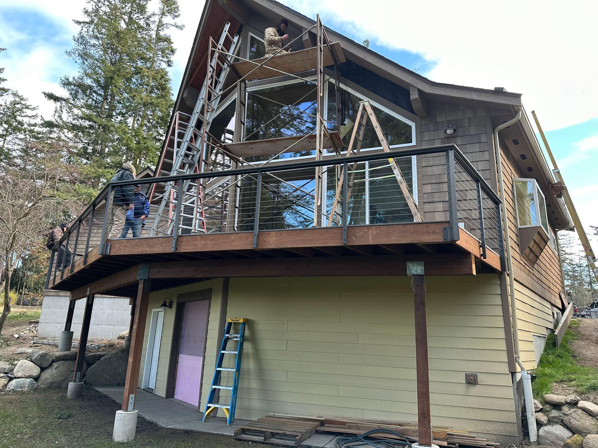 Deck and stainless-steel railings construction in progress