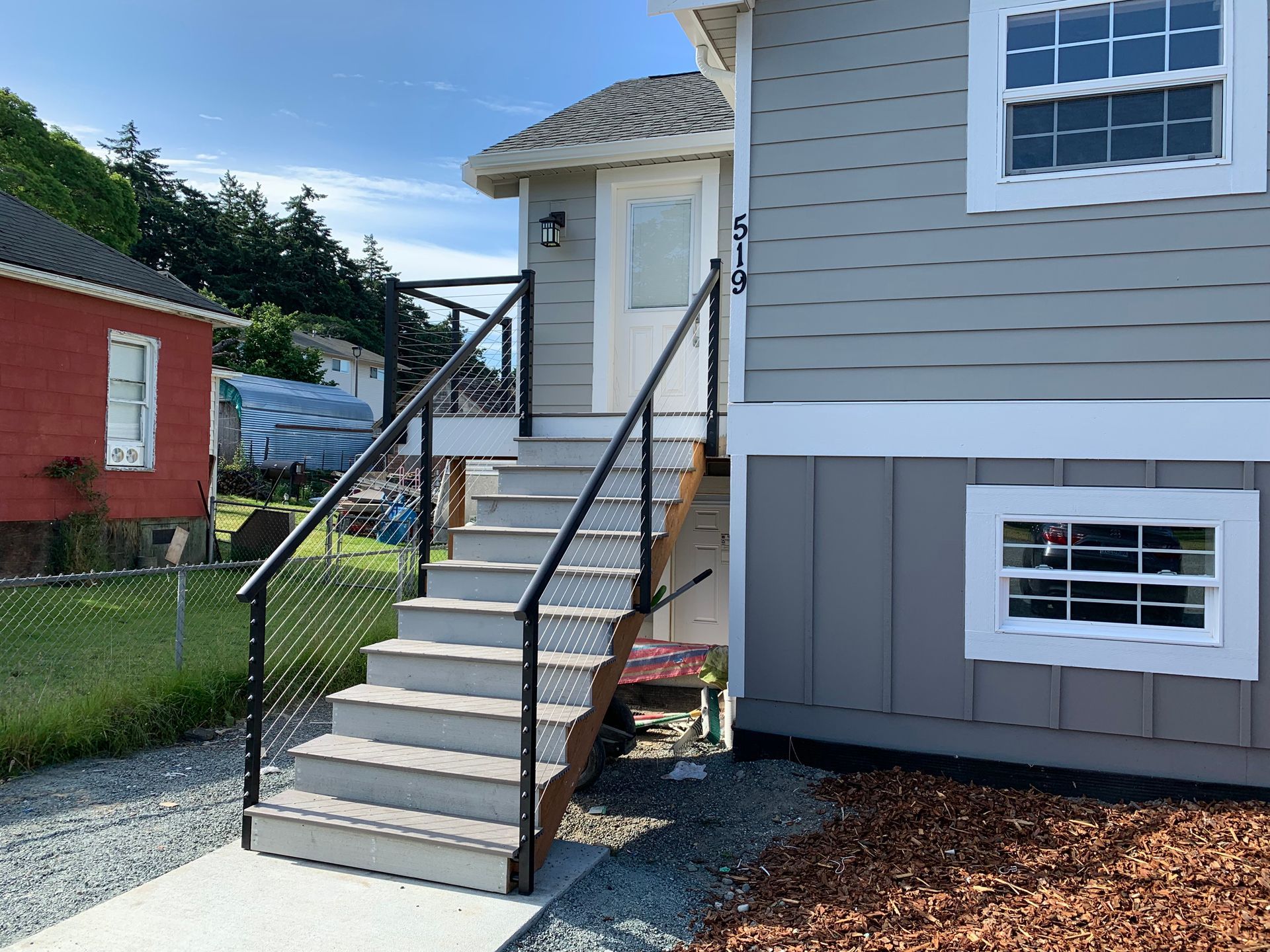 Newly constructed stair and cable railings