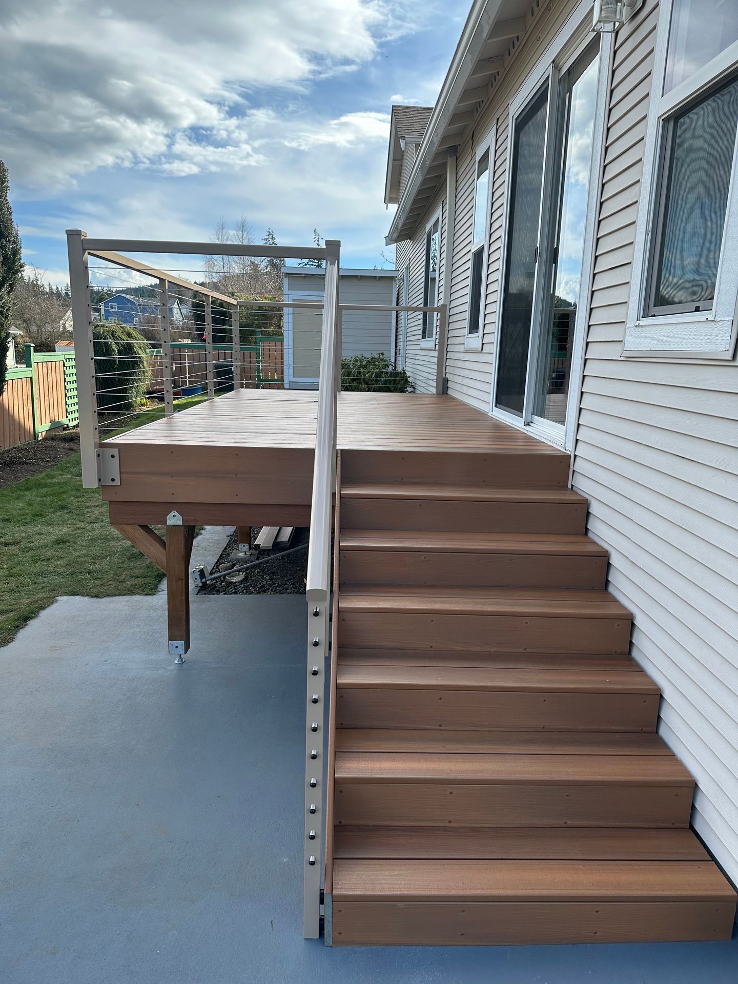Newly constructed wood deck & stairs