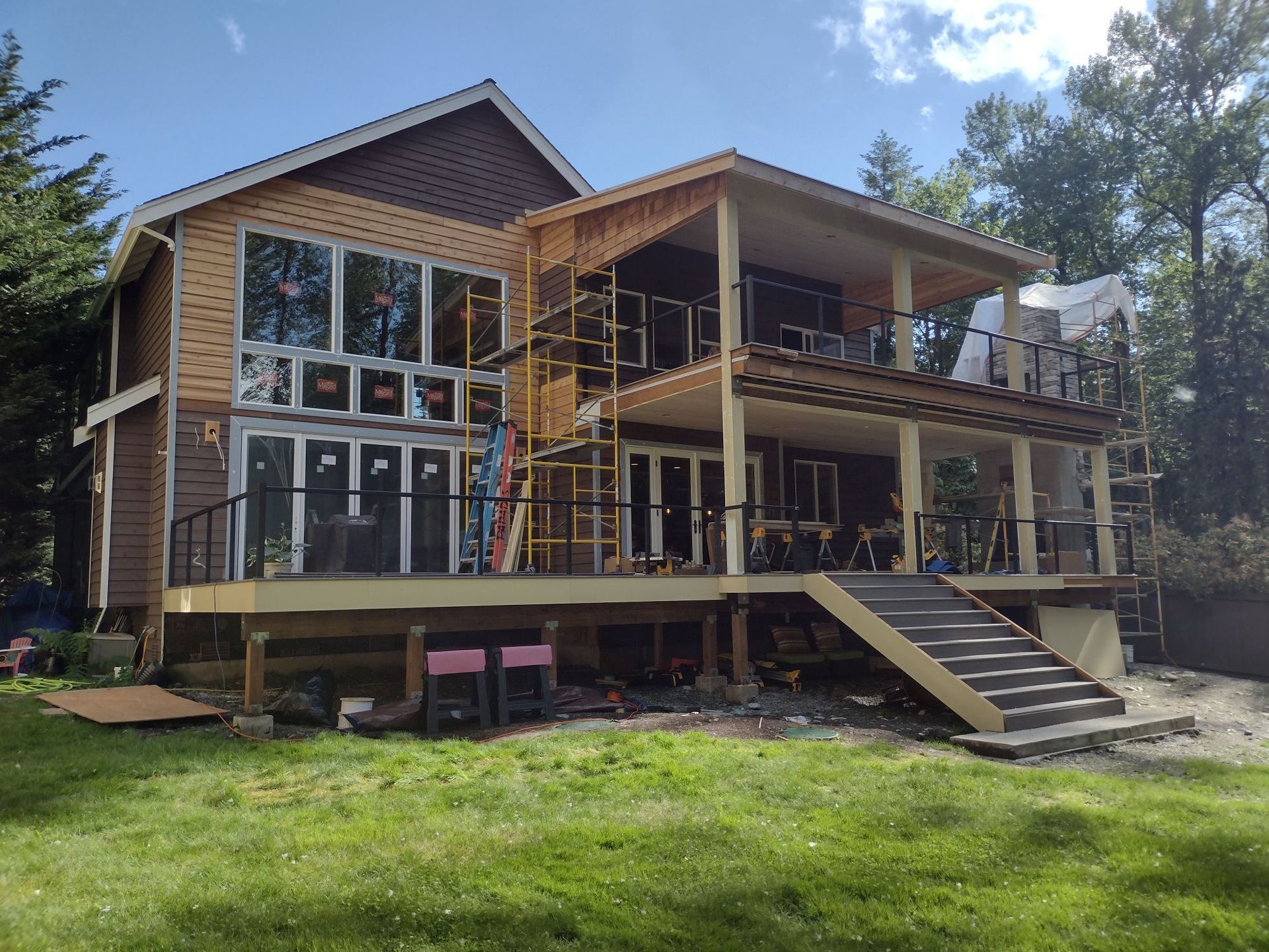 Custom railing installation in progress