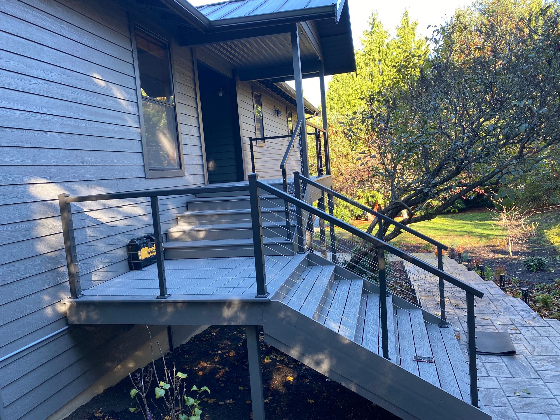 Newly built stair railing in gray