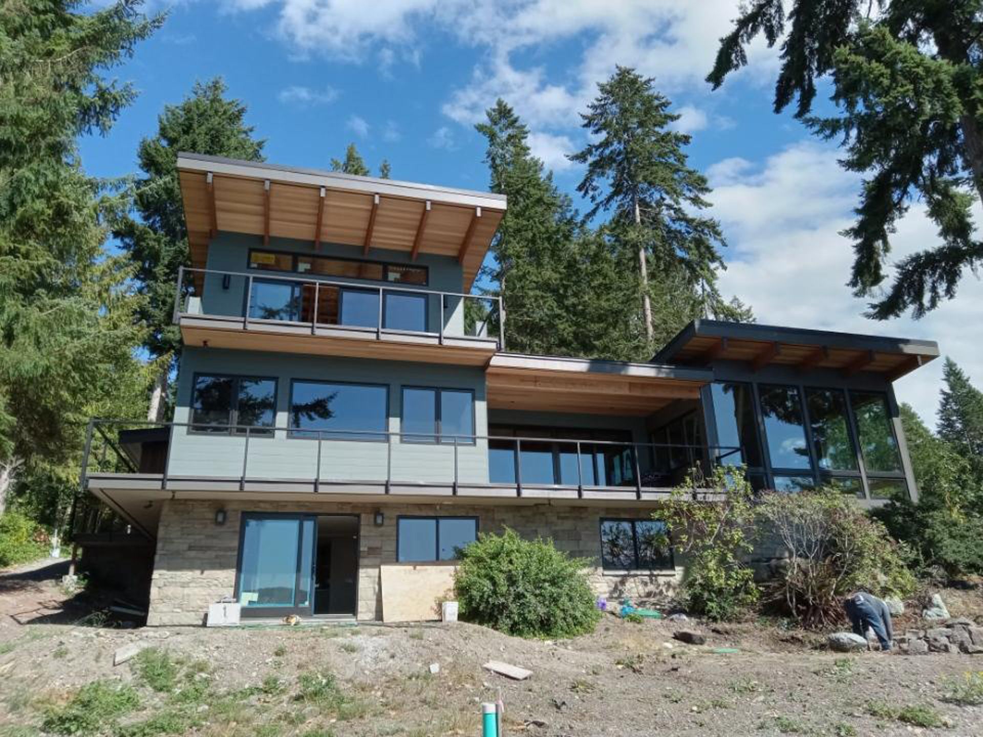 Newly built stainless-steel cable railings in gray