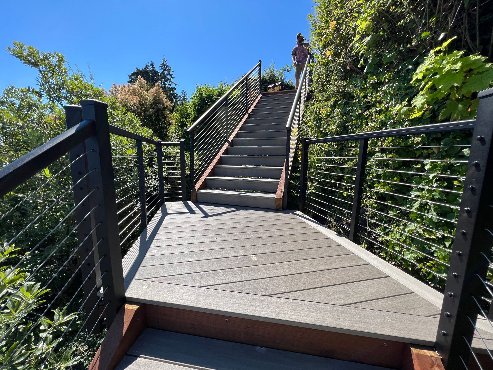 Newly installed black stair railings