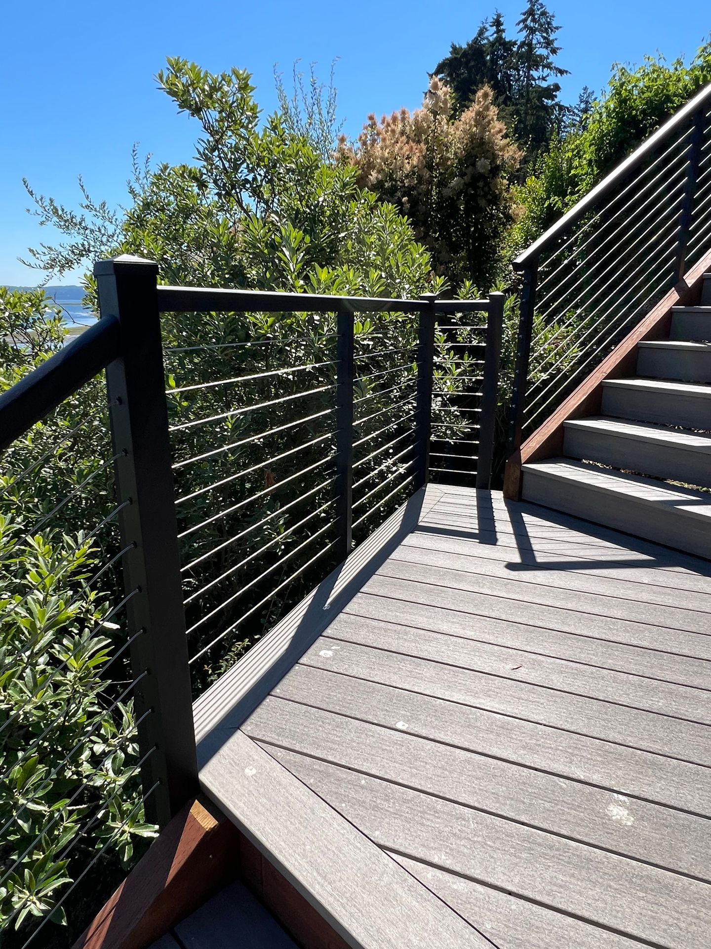 Newly installed black stair railing