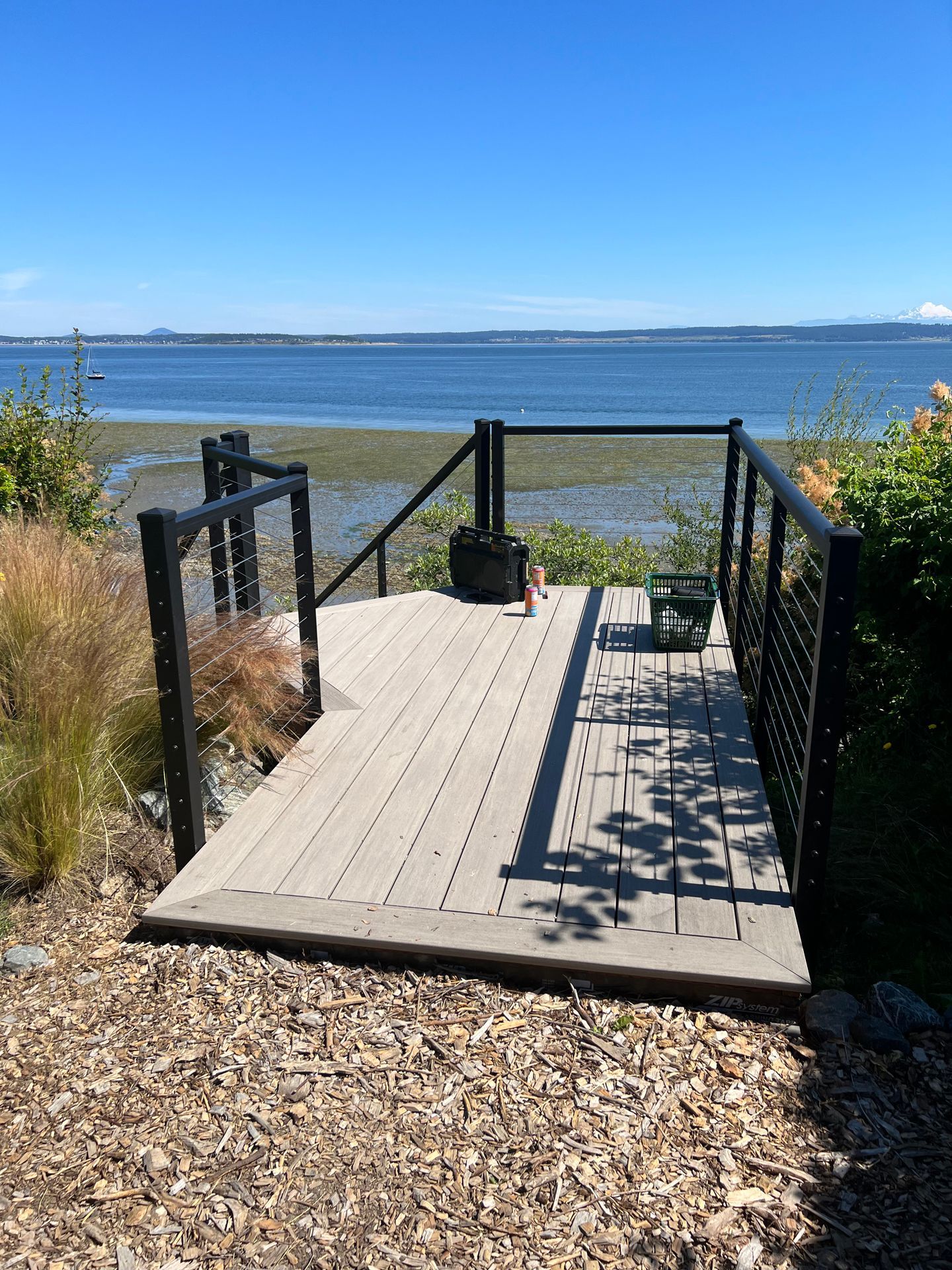 Newly installed black stair & deck railing