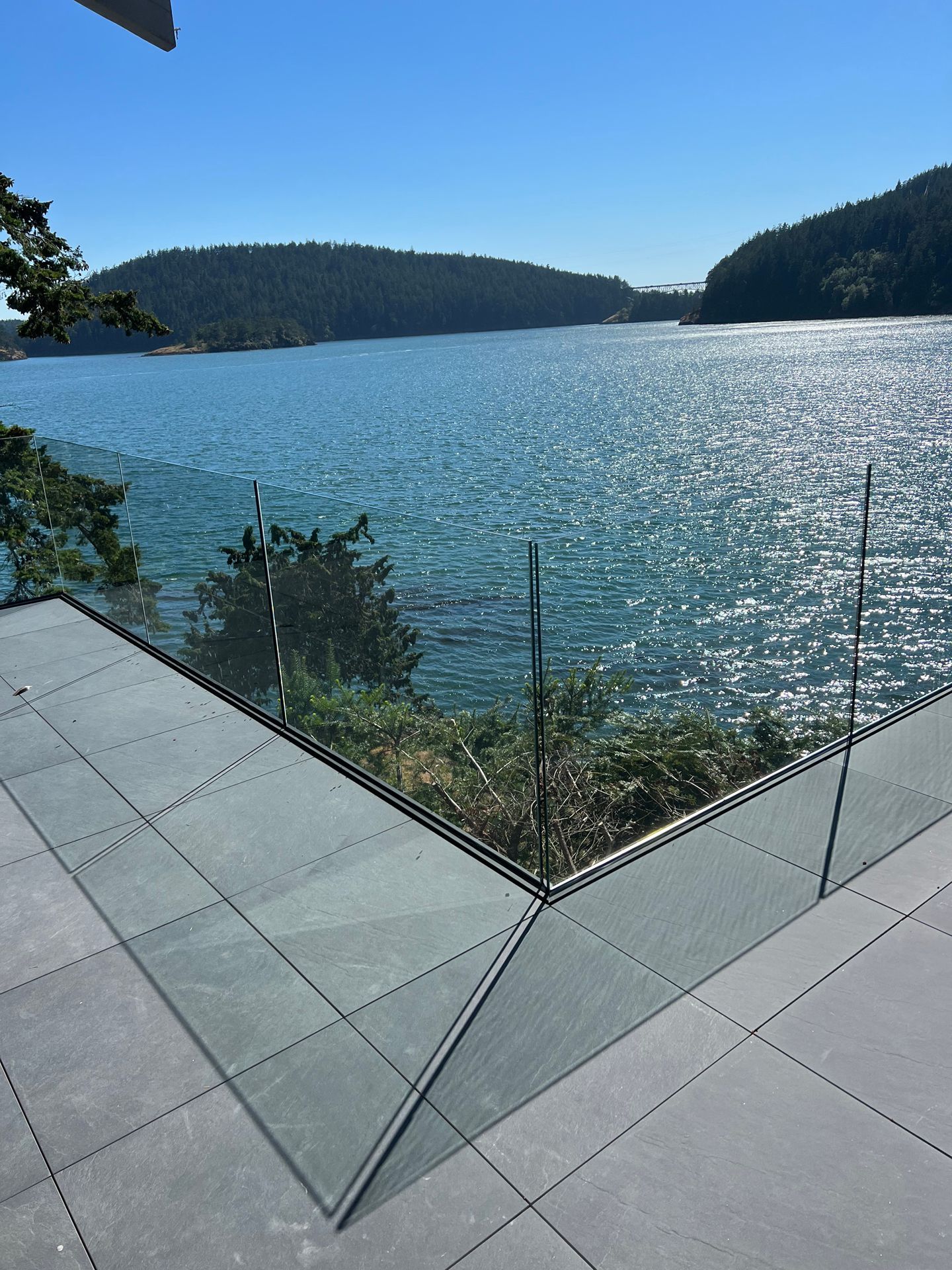 Newly glass installed railing