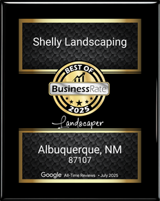 A black and gold award plaque for Shelly Landscaping, named