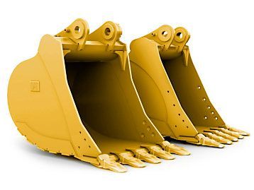 A couple of yellow excavator buckets.