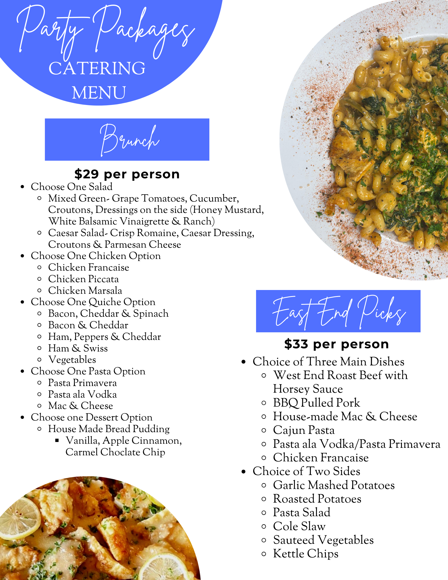 Catering menu with brunch and 