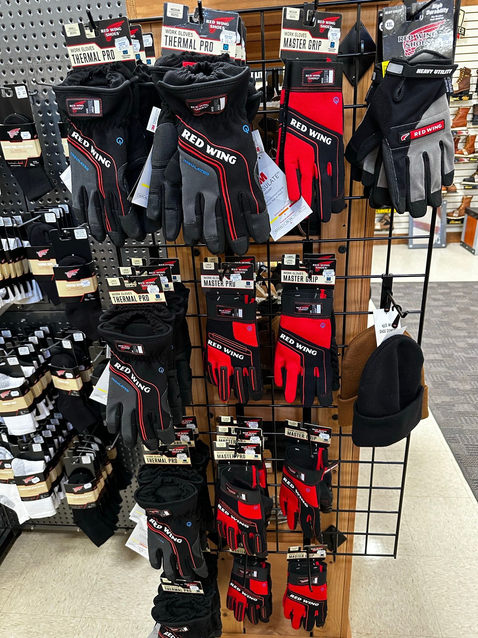 Red Wing gloves display rack