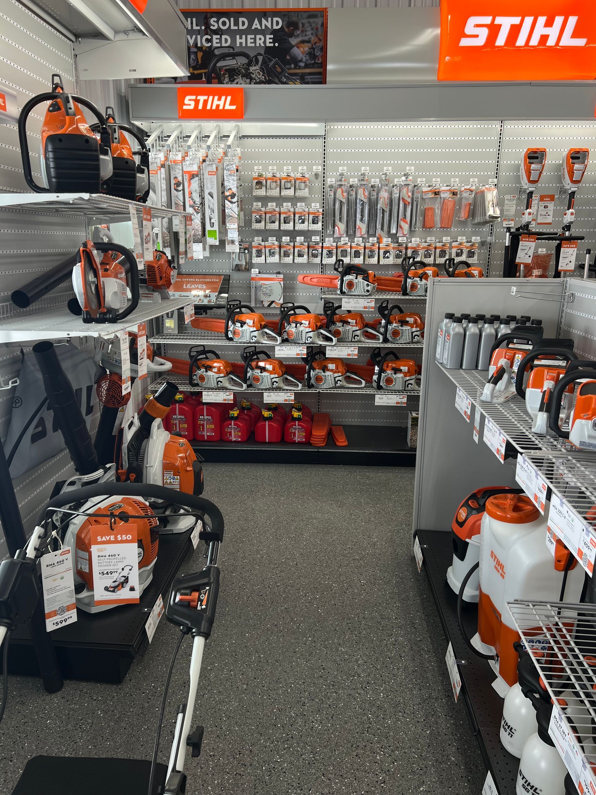 A stihl store filled with lots of stihl products