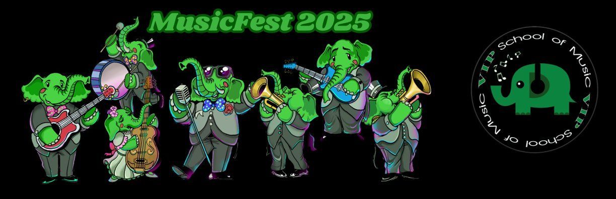 A group of green cartoon characters are playing instruments.