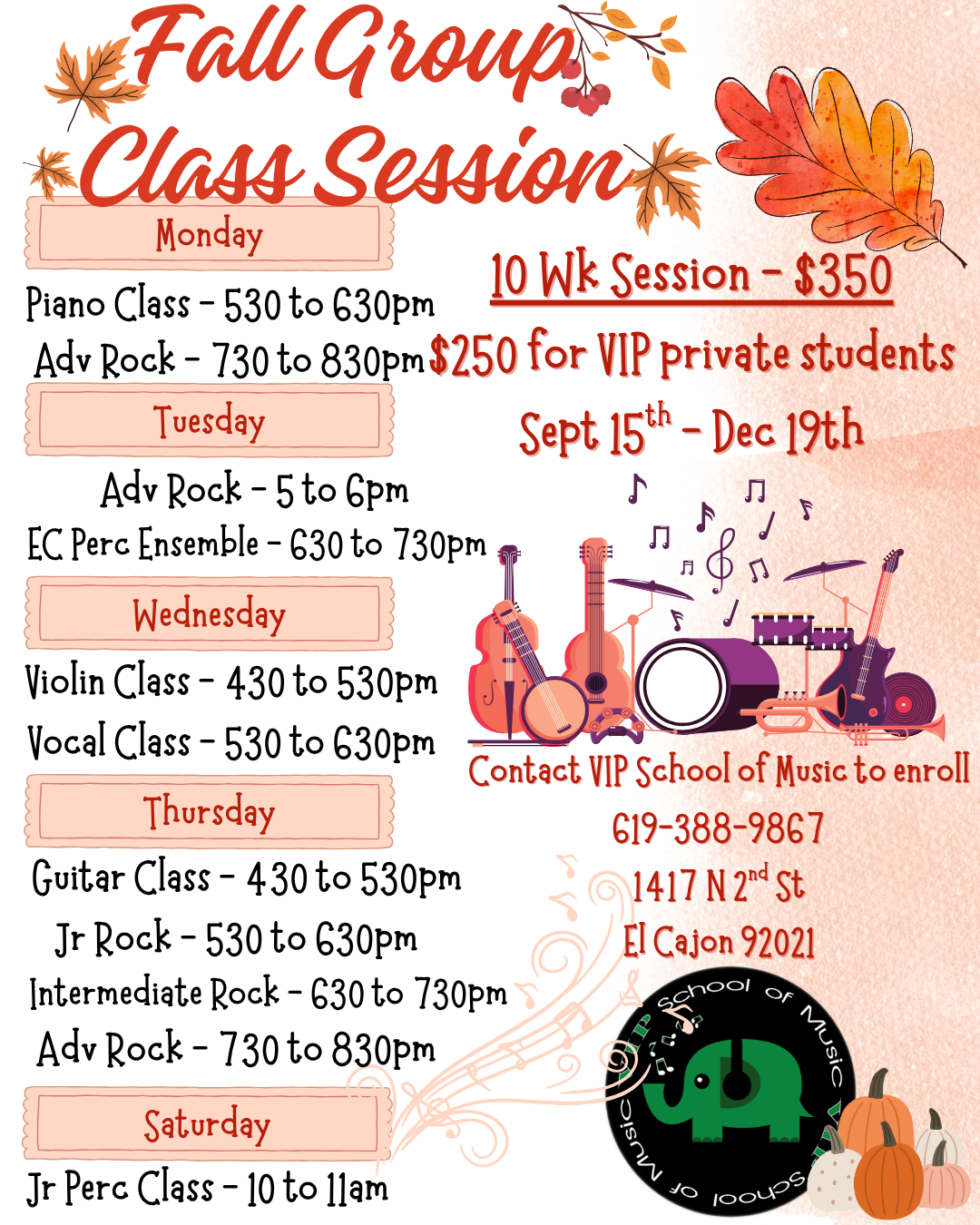 A poster for a fall group class session