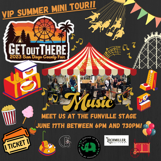 A poster advertising a vip summer mini tour at the san diego county fair