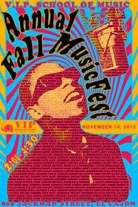 A poster for the annual fall music festival shows a man wearing sunglasses.