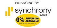 Synchrony Bank financing ad with yellow 0% financing available badge