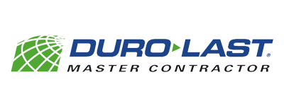 Duro-Last Master Contractor logo: green globe graphic, blue