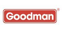 Goodman logo in white text on a red rectangular background with a white border.