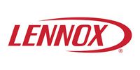 Lennox logo in red text with a red curved line design over white background.