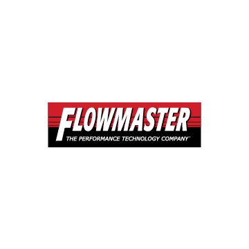 Flowmaster logo in white italic text on a red and black background