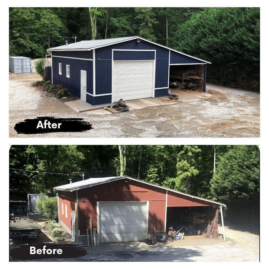A before and after picture of a garage