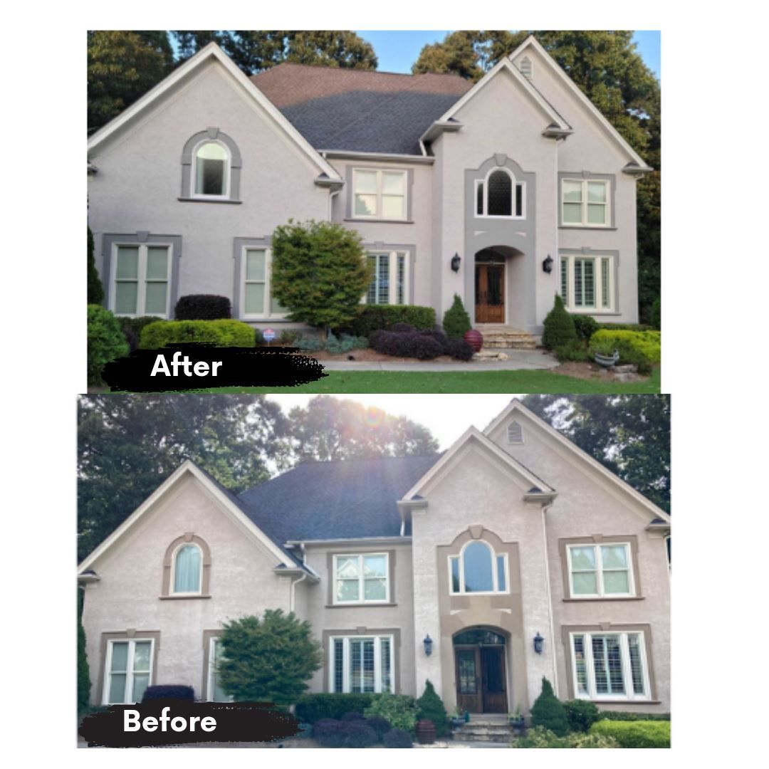 A picture of a house before and after being painted