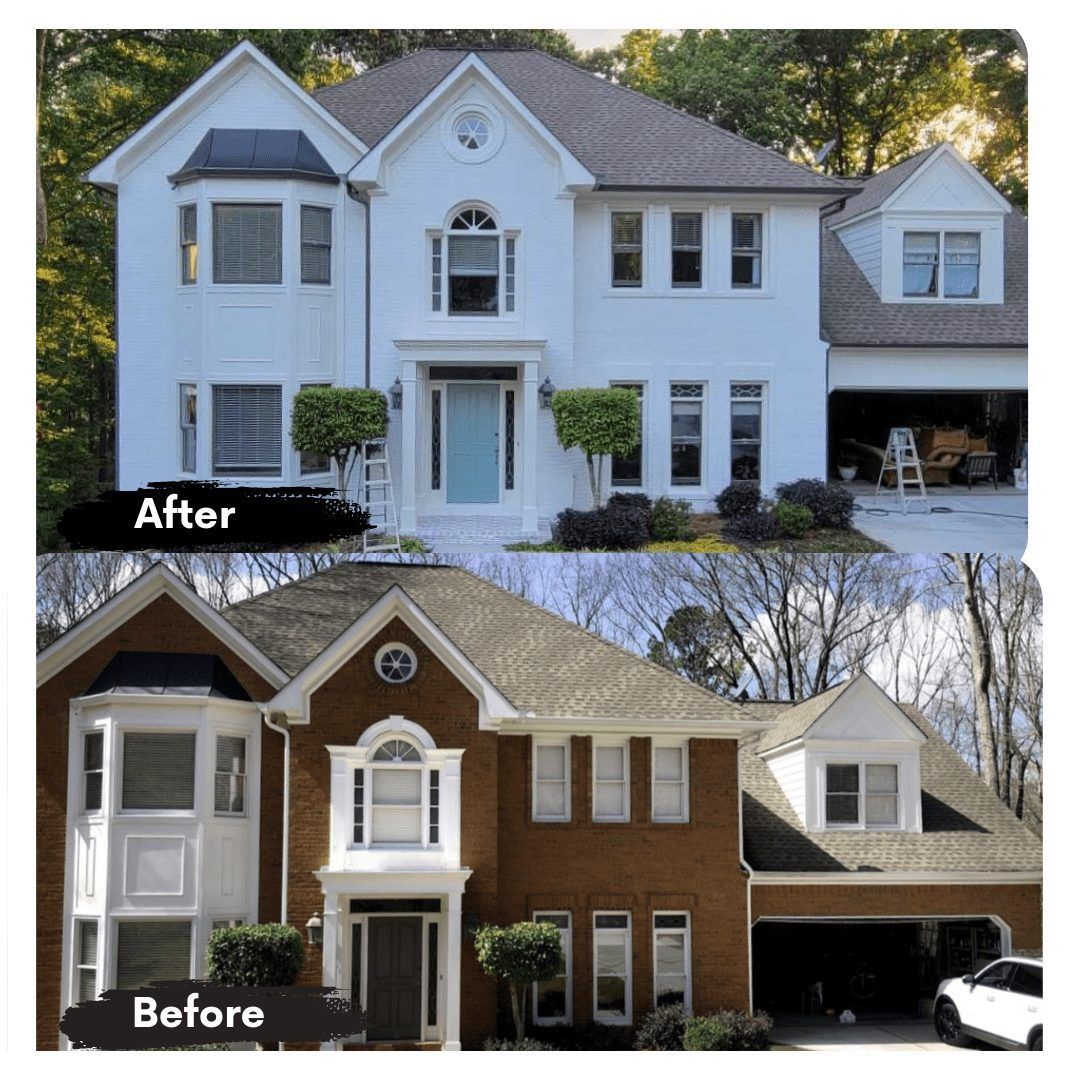 A picture of a house before and after being painted white