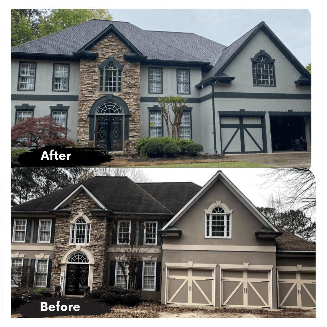 A picture of a house before and after being painted