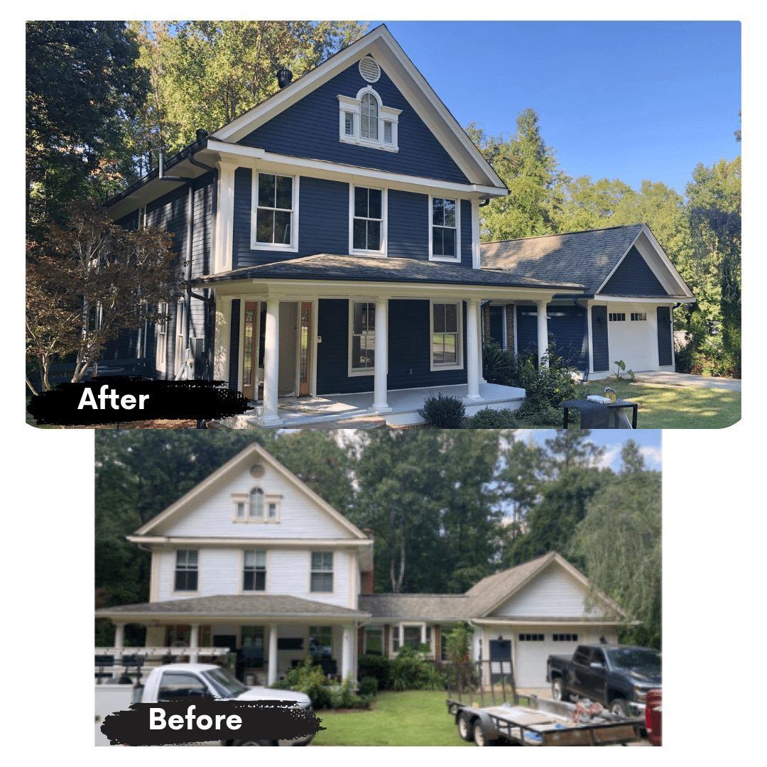 A before and after picture of a house