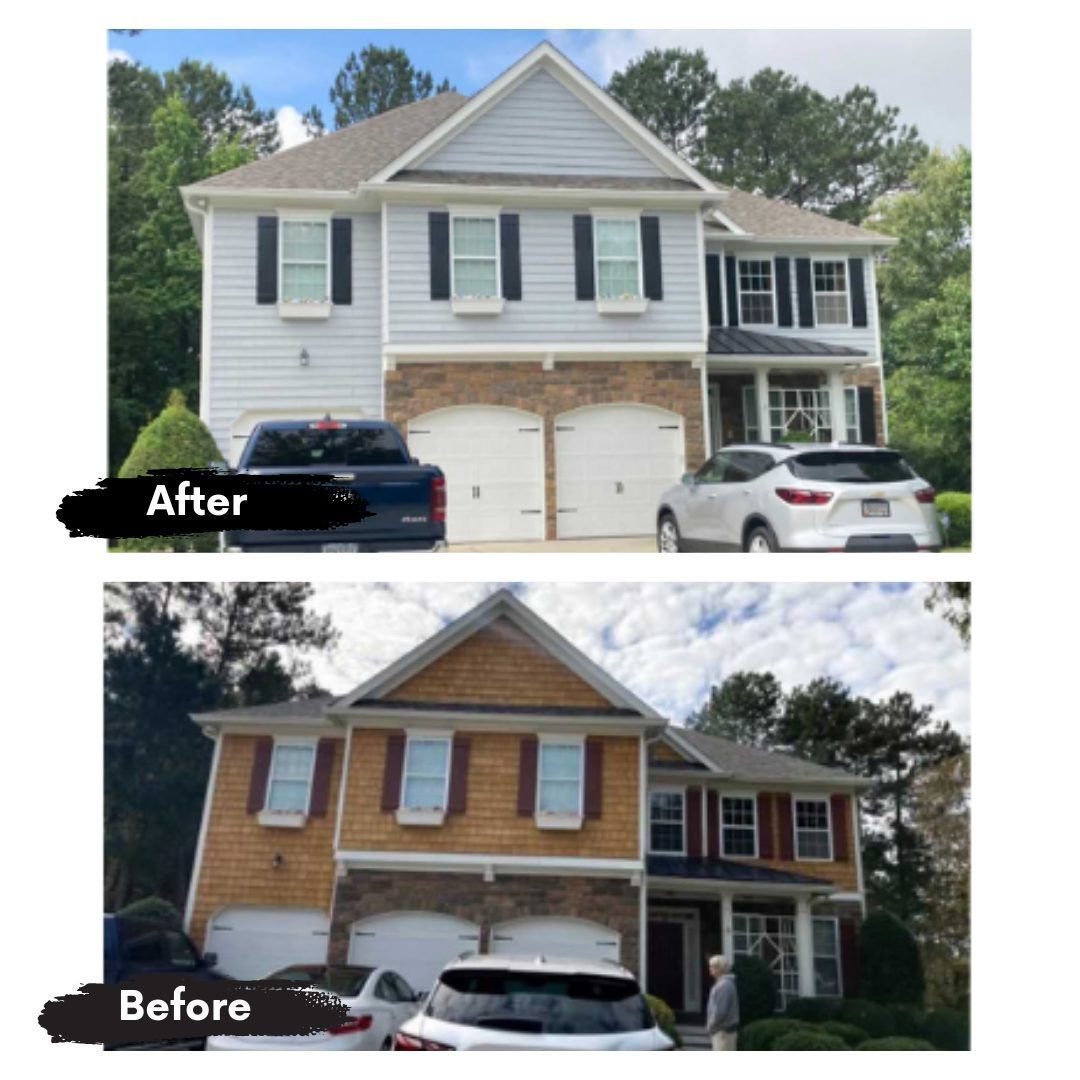 A before and after picture of a house